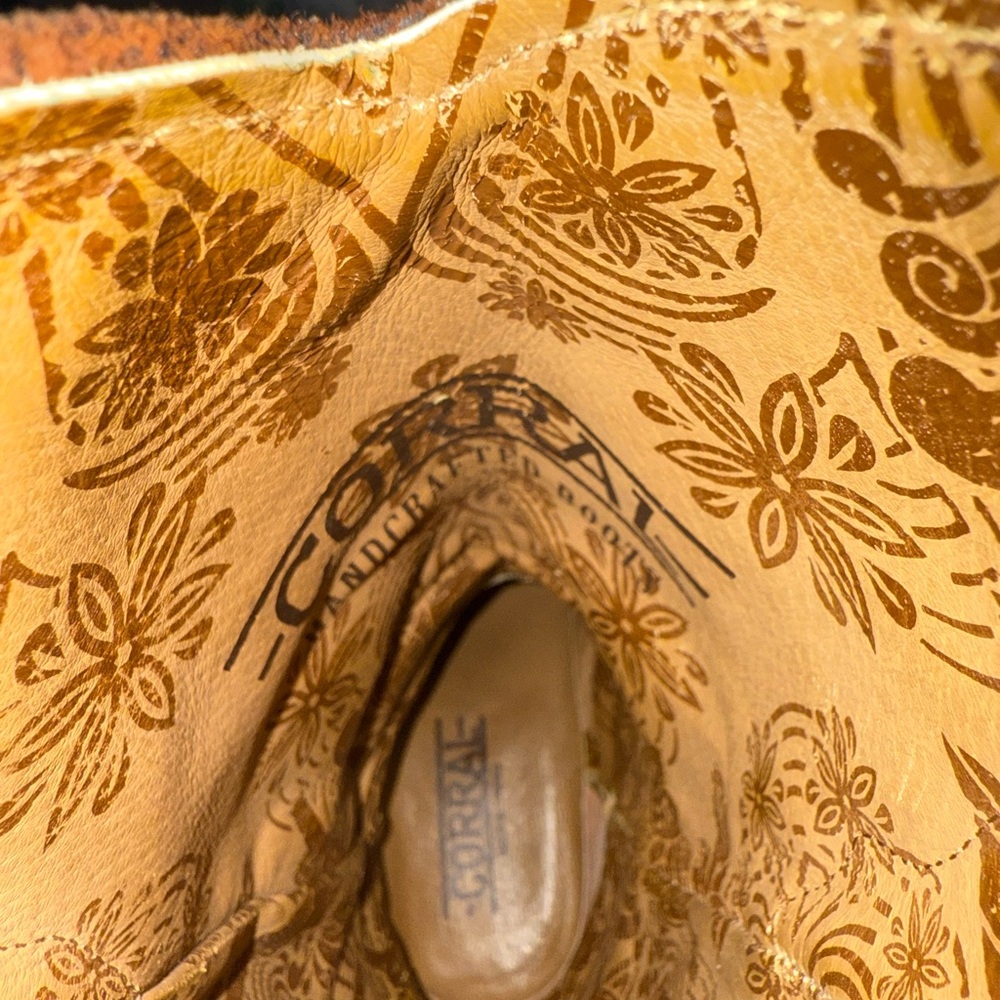 Corral Brown Floral Embroidered Heeled Boots - Picture 7 of 9